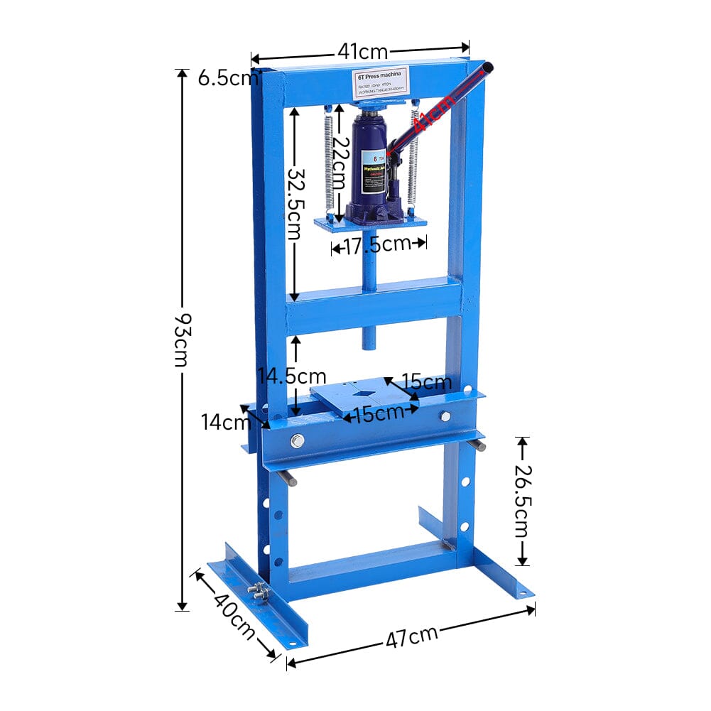 6/12/20Ton Blue Hydraulic Shop Press with Press Plates