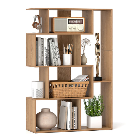 6-Cube Open-back Geometric Bookshelf with Anti-tip Kits-Natural