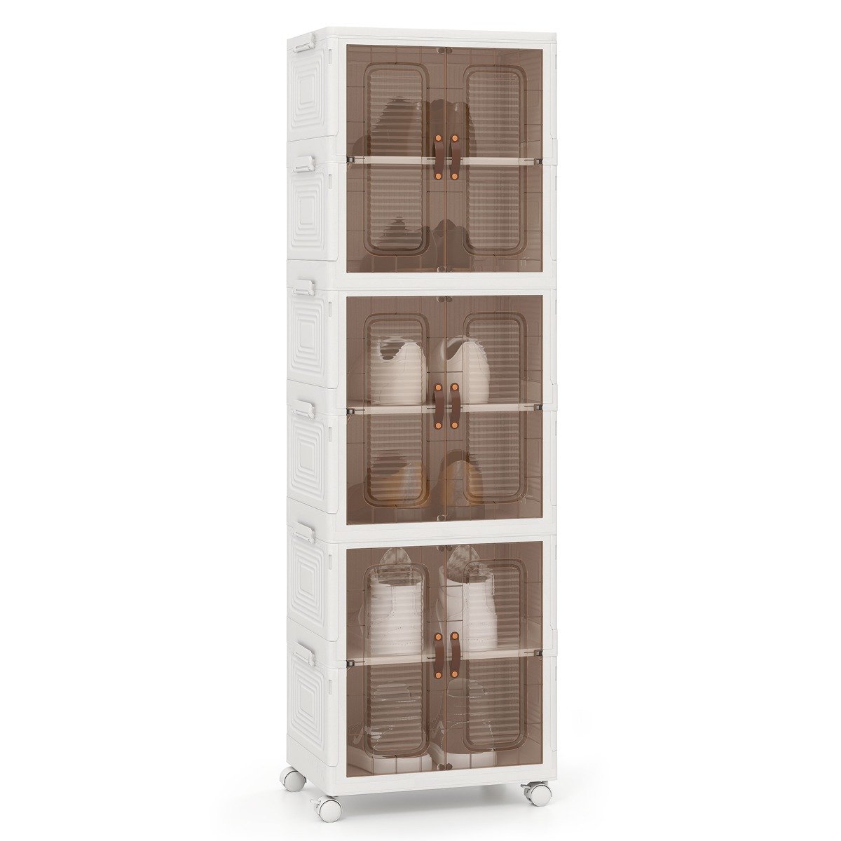 6-Cube Stackable Storage Bins with Lockable Wheels for for Kitchen Living Room Bedroom-White