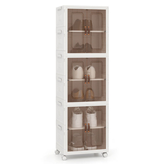 6-Cube Stackable Storage Bins with Lockable Wheels for for Kitchen Living Room Bedroom-White