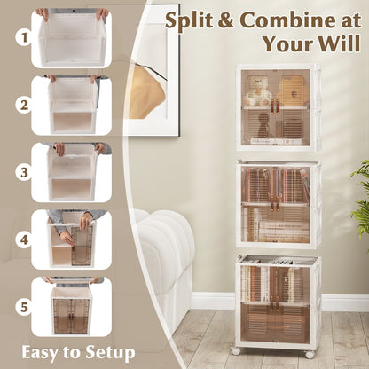 6-Cube Stackable Storage Bins with Lockable Wheels for for Kitchen Living Room Bedroom-White