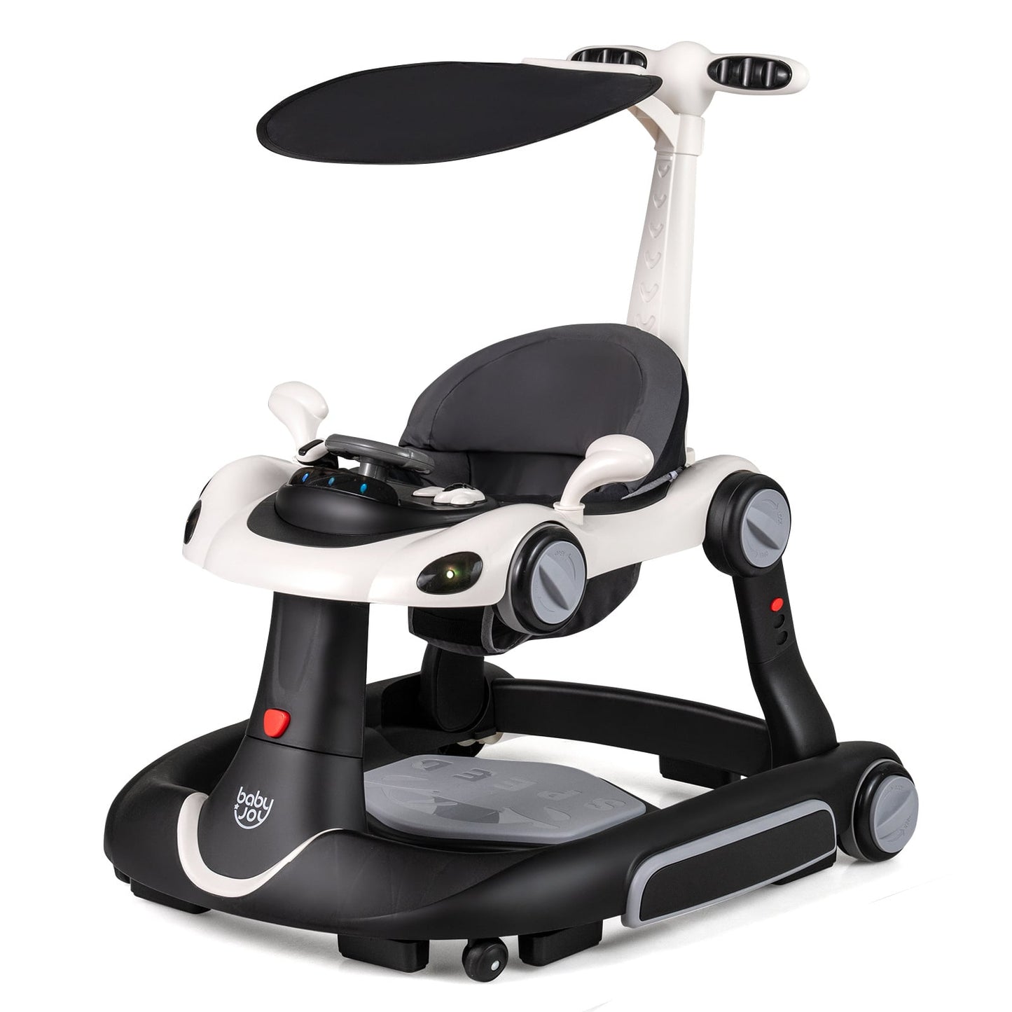 6-in-1 Baby Walker Toddler Push Car with Canopy and Wheels-Black
