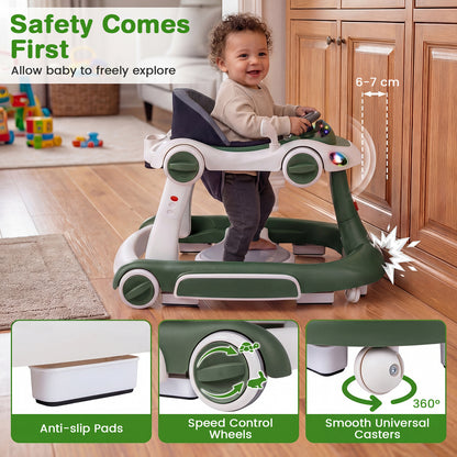 6-in-1 Baby Walker Toddler Push Car with Canopy and Wheels-Green