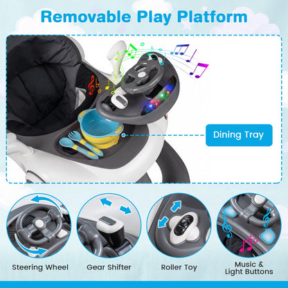 6-in-1 Baby Walker Toddler Push Car with Canopy and Wheels-Grey