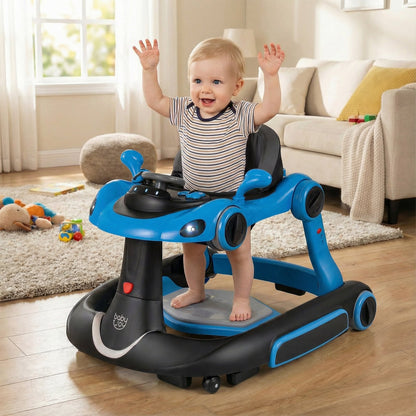 6-in-1 Baby Walker Toddler Push Car with Canopy and Wheels-Navy