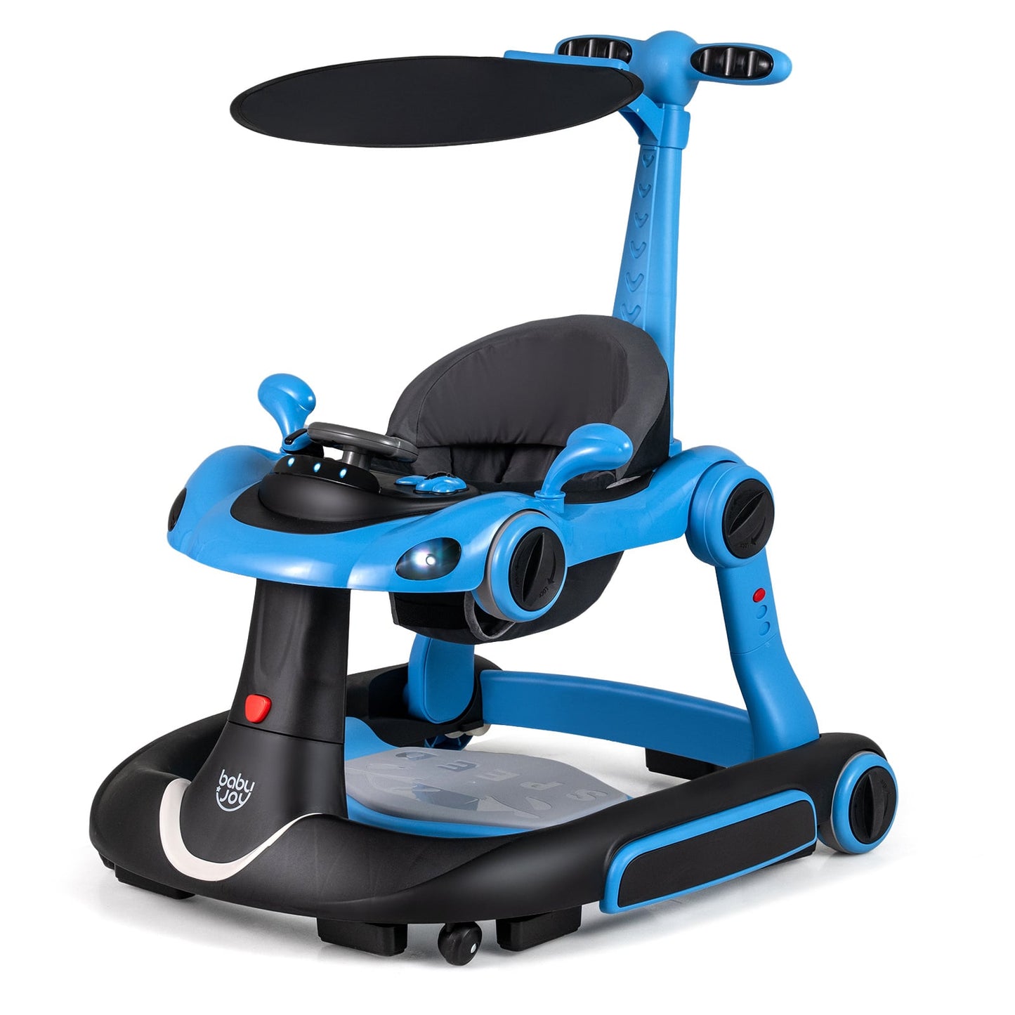 6-in-1 Baby Walker Toddler Push Car with Canopy and Wheels-Navy