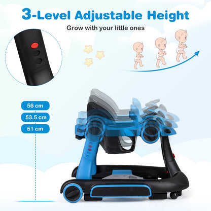 6-in-1 Baby Walker Toddler Push Car with Canopy and Wheels-Navy
