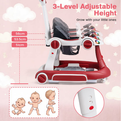 6-in-1 Baby Walker Toddler Push Car with Canopy and Wheels-Red