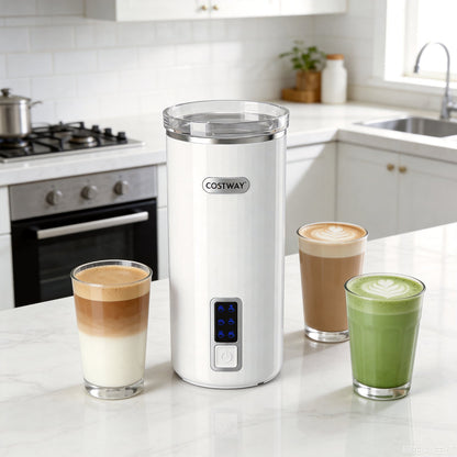 6-in-1 Electric Milk Steamer with Stainless Steel Interior Automatic Warm and Cold Foam Maker-White