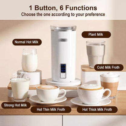 6-in-1 Electric Milk Steamer with Stainless Steel Interior Automatic Warm and Cold Foam Maker-White