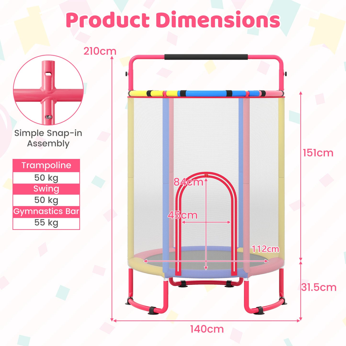 6-in-1 Kids Trampoline 140 cm Indoor Outdoor Trampoline with Swing-Multicolor