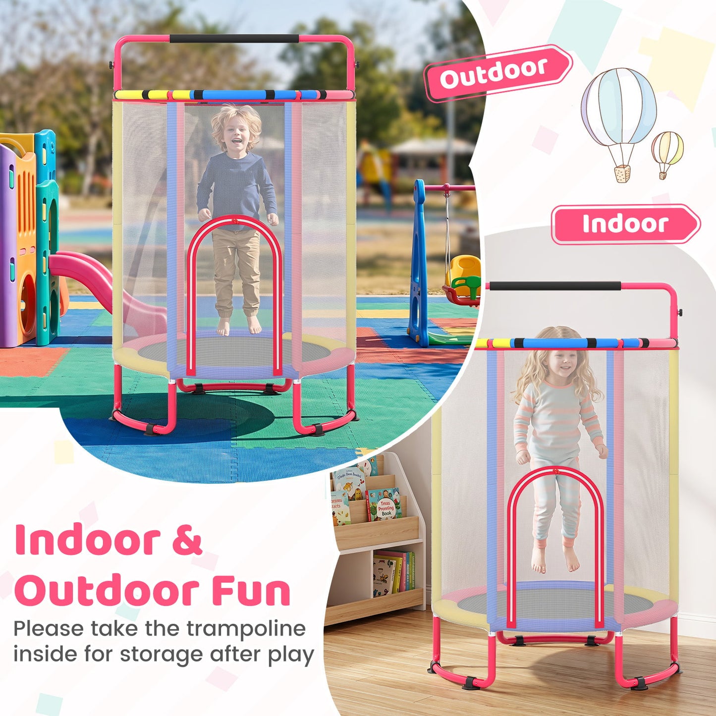 6-in-1 Kids Trampoline 140 cm Indoor Outdoor Trampoline with Swing-Multicolor
