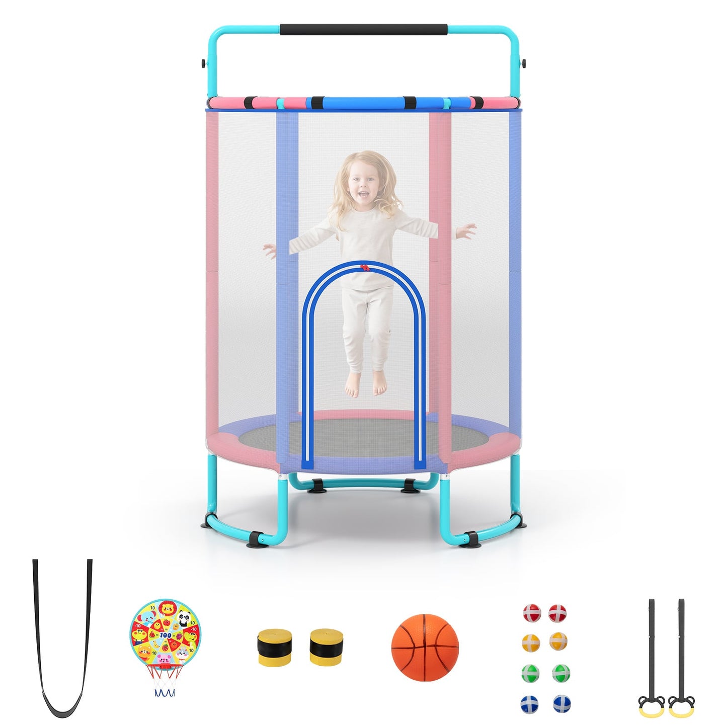 6-in-1 Kids Trampoline 140 cm Indoor Outdoor Trampoline with Swing-Navy