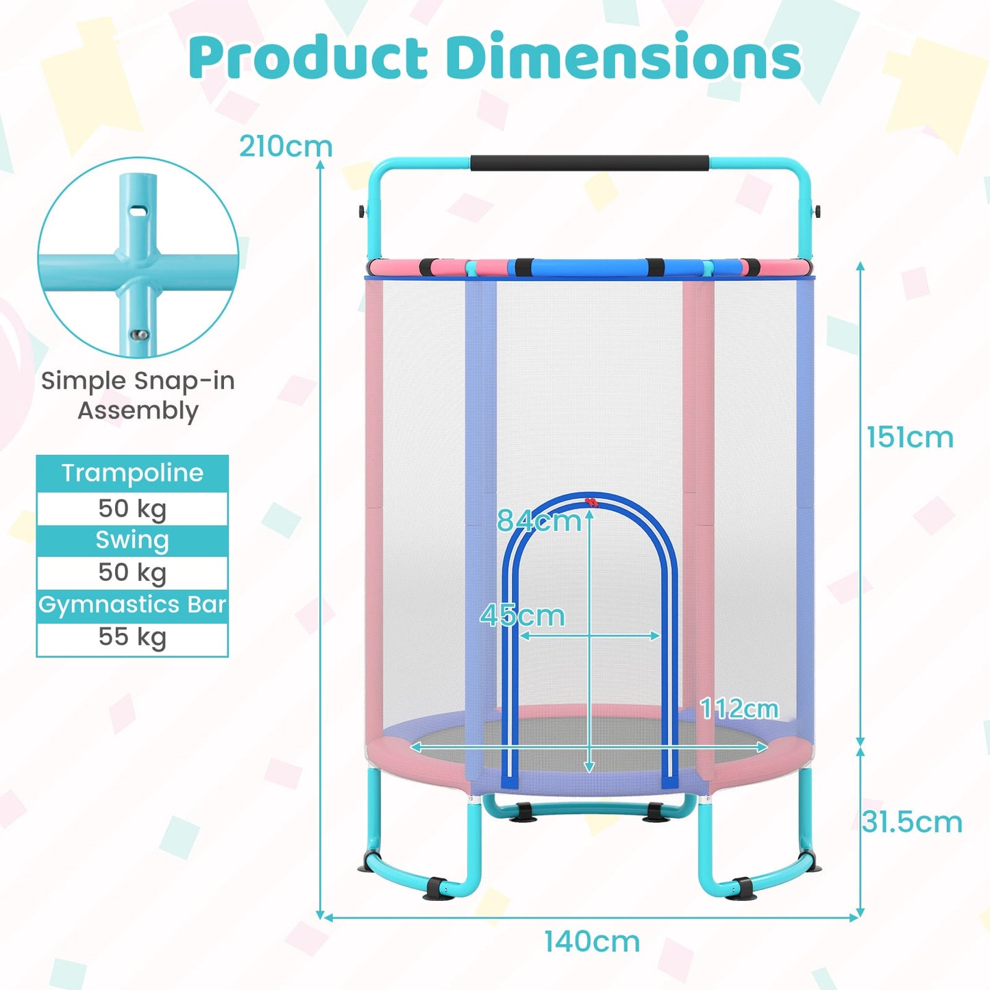 6-in-1 Kids Trampoline 140 cm Indoor Outdoor Trampoline with Swing-Navy
