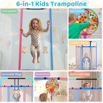 6-in-1 Kids Trampoline 140 cm Indoor Outdoor Trampoline with Swing-Navy