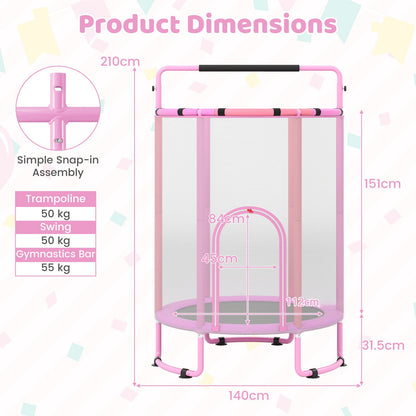 6-in-1 Kids Trampoline 140 cm Indoor Outdoor Trampoline with Swing-Purple