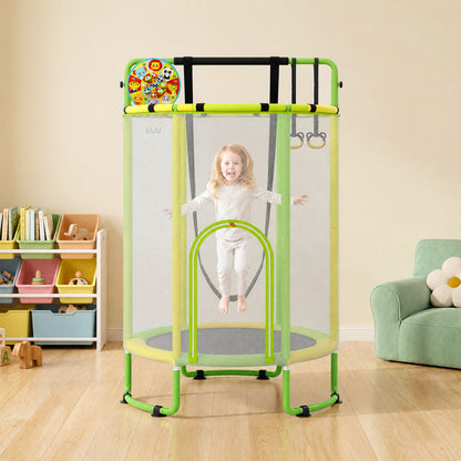6-in-1 Kids Trampoline 140 cm Indoor Outdoor Trampoline with Swing-Yellow and Green