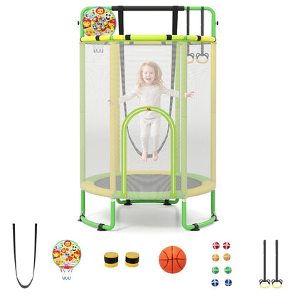 6-in-1 Kids Trampoline 140 cm Indoor Outdoor Trampoline with Swing-Yellow and Green