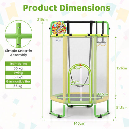 6-in-1 Kids Trampoline 140 cm Indoor Outdoor Trampoline with Swing-Yellow and Green