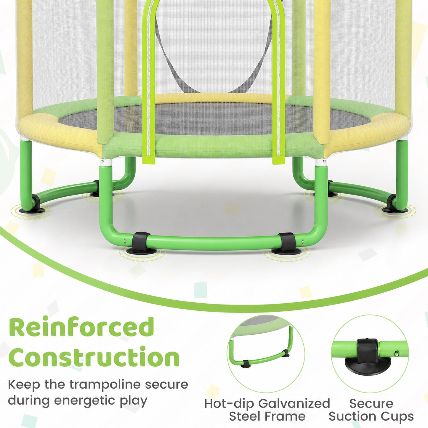 6-in-1 Kids Trampoline 140 cm Indoor Outdoor Trampoline with Swing-Yellow and Green