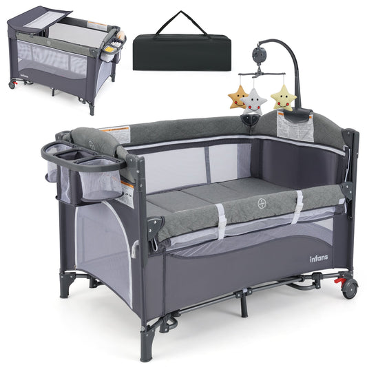 6-in-1 Baby Bed Travel Cot with Changing Table for Baby-Blue