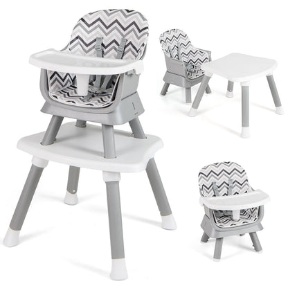 6-in-1 Baby High Chair with 5-Point Harness and Removable Tray-Gray &amp;amp; White
