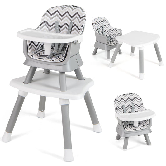 6-in-1 Baby High Chair with 5-Point Harness and Removable Tray-Gray &amp;amp; White