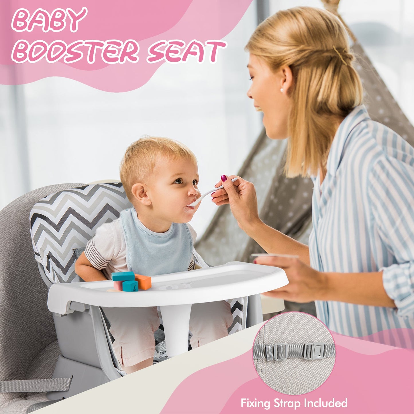 6-in-1 Baby High Chair with 5-Point Harness and Removable Tray-Gray &amp;amp; White
