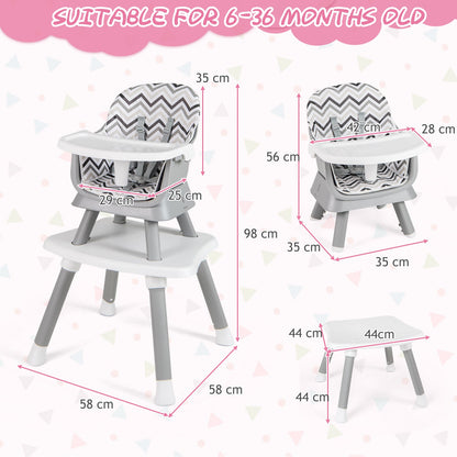 6-in-1 Baby High Chair with 5-Point Harness and Removable Tray-Gray &amp;amp; White
