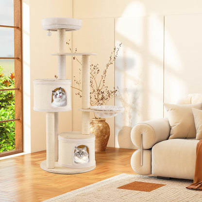 6-level Wooden cat tree with cat condo and sisal scratching posts for indoor-Natural
