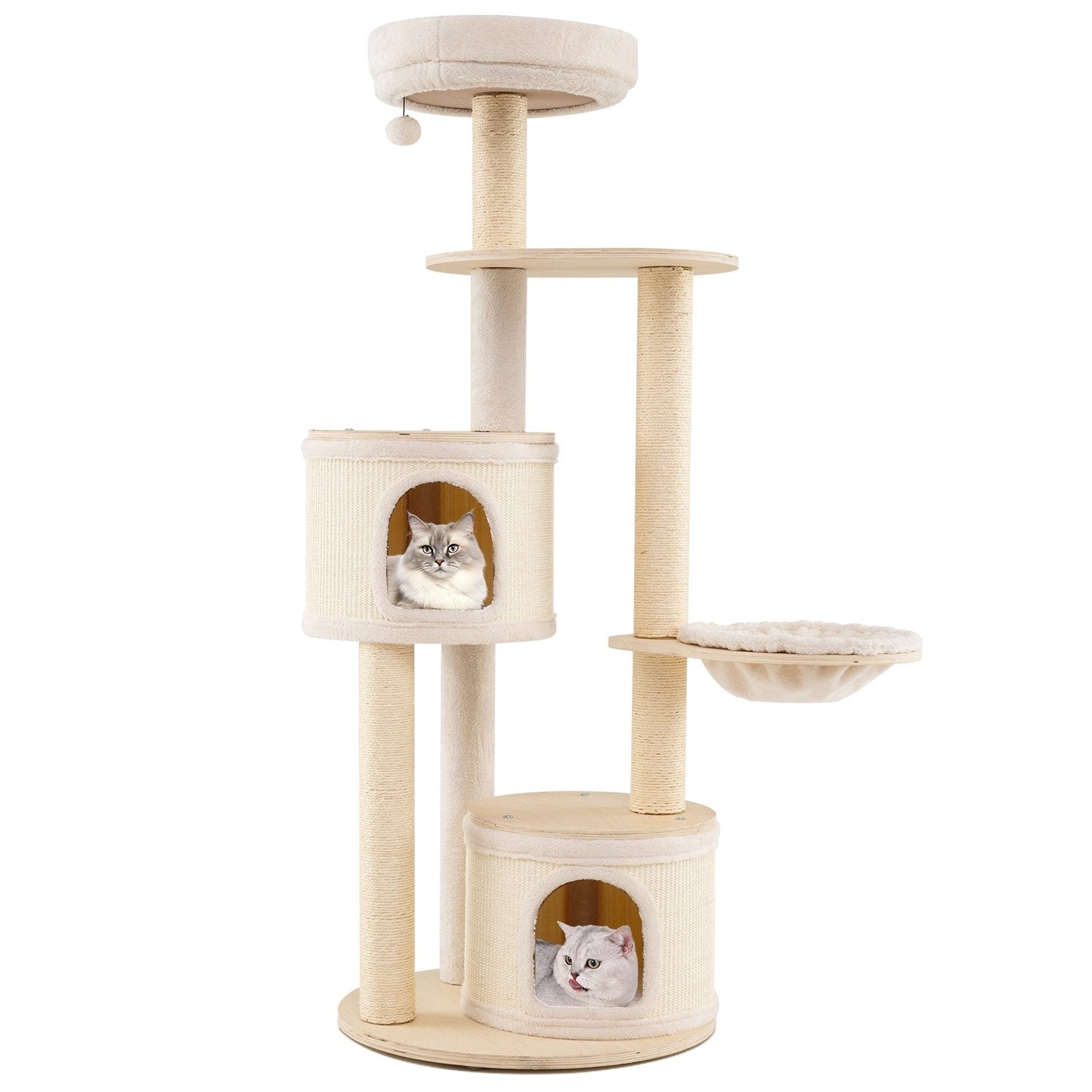 6-level Wooden cat tree with cat condo and sisal scratching posts for indoor-Natural