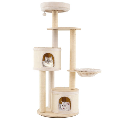 6-level Wooden cat tree with cat condo and sisal scratching posts for indoor-Natural