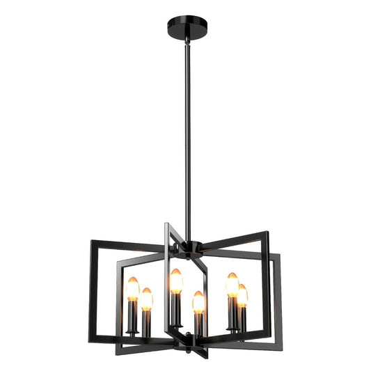 6-Light Black Farmhouse Chandelier with Adjustable Height-Black