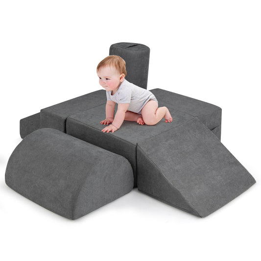 6-Piece Baby Climbing Blocks with Skin-Friendly Chenille Fabric-Grey
