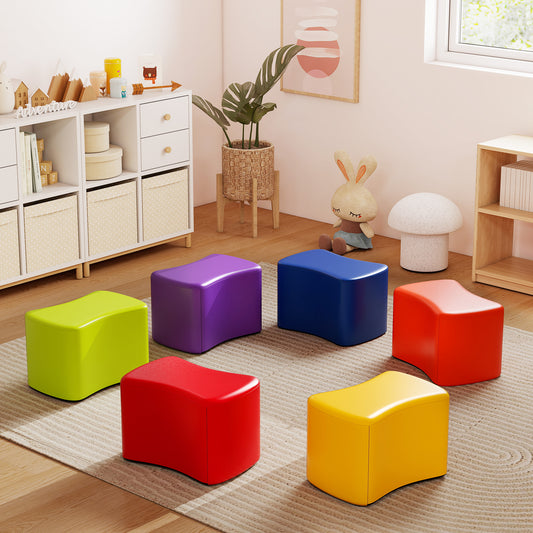 6-Piece Butterfly Stools Modular Soft Foam Seating Set with Waterproof PU Cover-Rainbow