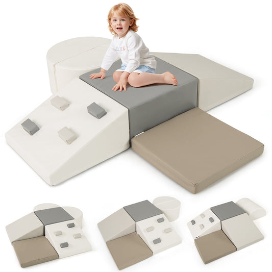 6 Piece Foam Climbing Toys for Toddlers with PU Leather Cover-White