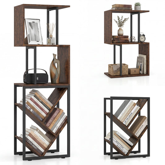 6-Tier Bookshelf with Open Display Shelves in Rustic Brown