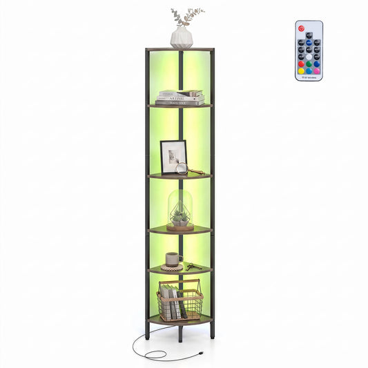 6-Tier Corner Shelf 68 inch Tall Narrow Display Bookshelf in Grey