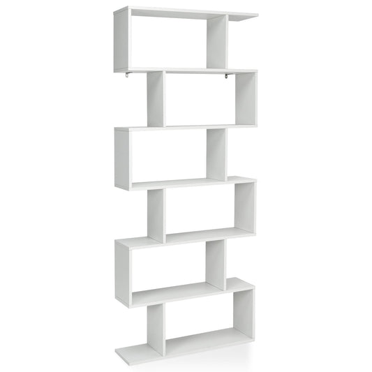 6-tier S-shaped Wooden Industrial Bookshelf in White