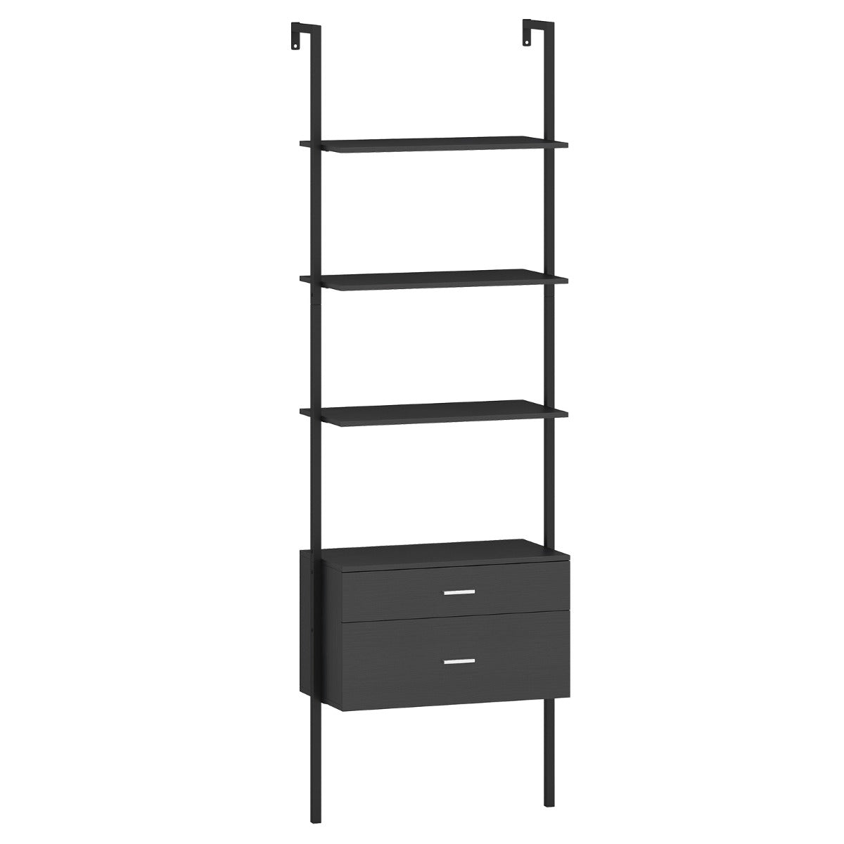 6-Tier Ladder Bookcase with 2 Drawers and Metal Frame-Black