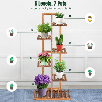 6-tier Wood Plant Stand with Anti-tilting Device and Multifunctional Display Shelf
