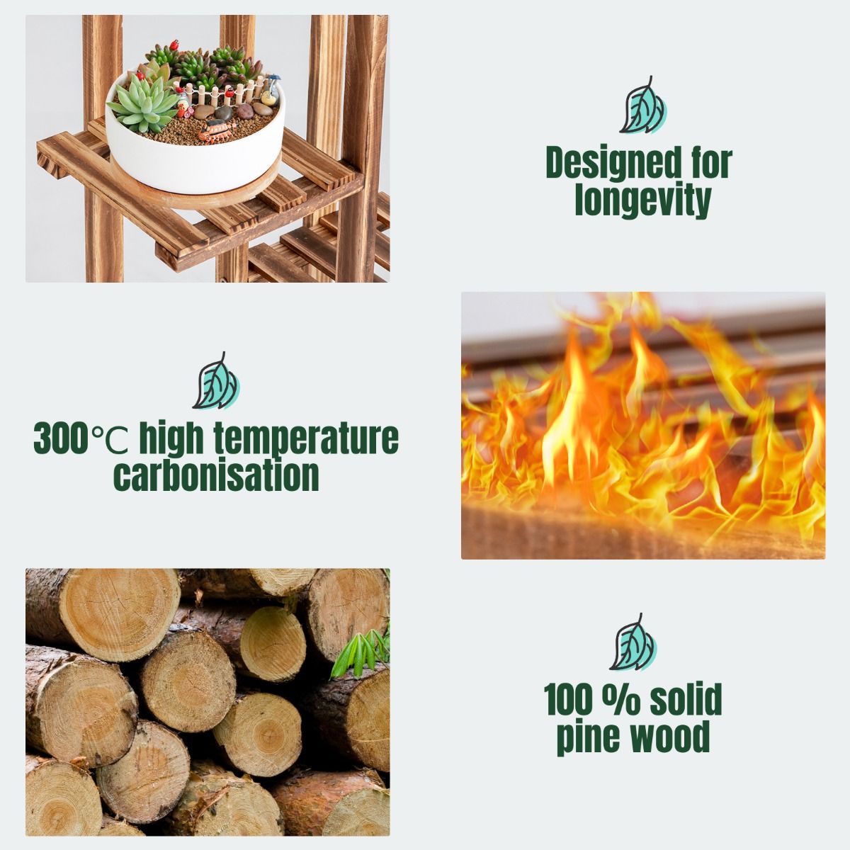 6-tier Wood Plant Stand with Anti-tilting Device and Multifunctional Display Shelf