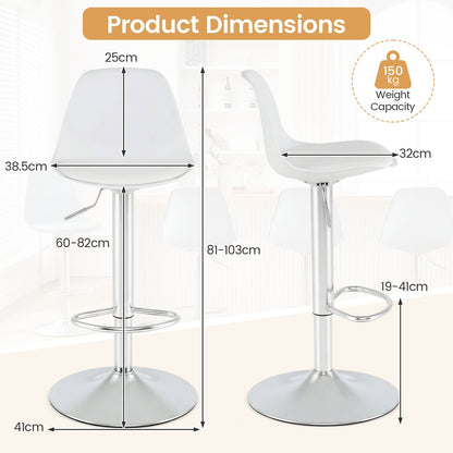 60-82 cm Seat Height Bar Stools Set of 2 with Backrests-White