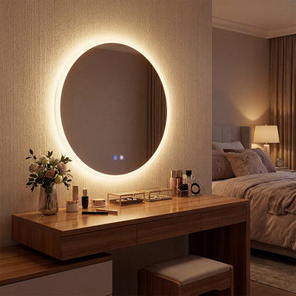 60 CM Round LED Bathroom Mirror Wall-mounted Backlit Vanity Makeup Mirror with 3 Light Colors
