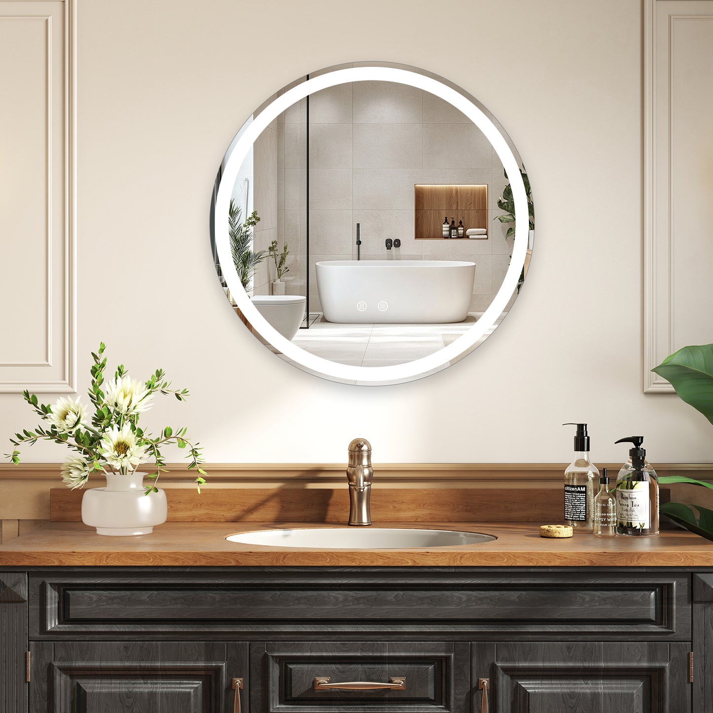 60 CM Round Wall Mounted LED Lighted Mirror with Adjustable Brightness