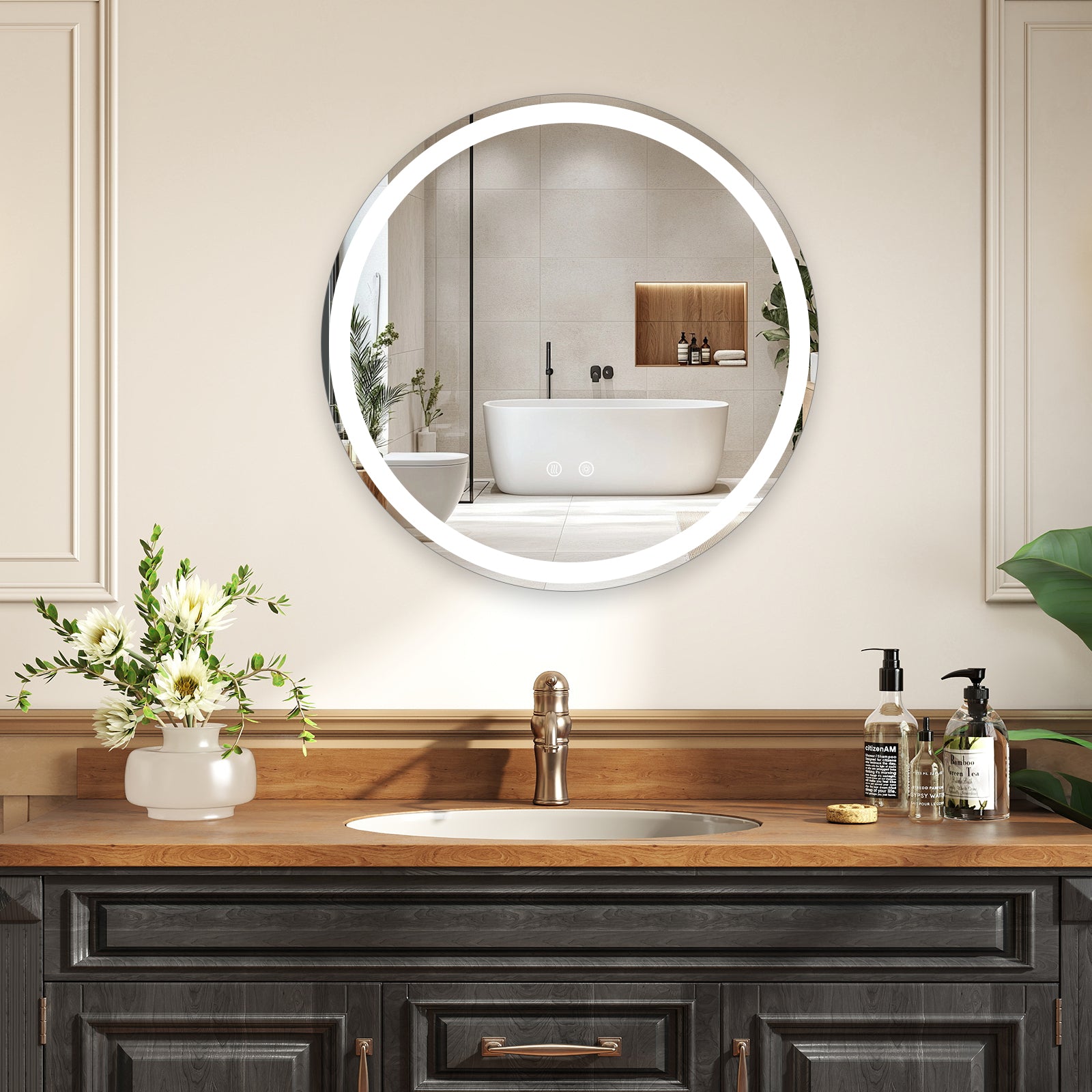 60 CM Round Wall Mounted LED Lighted Mirror with Adjustable Brightness