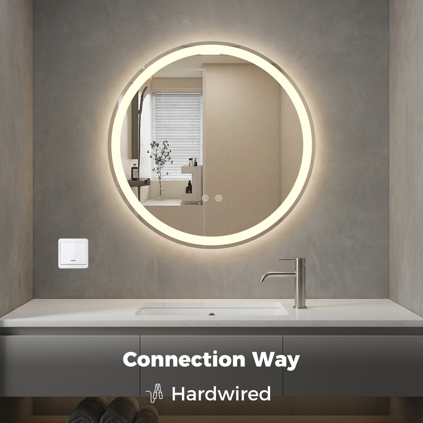 60 CM Round Wall Mounted LED Lighted Mirror with Adjustable Brightness