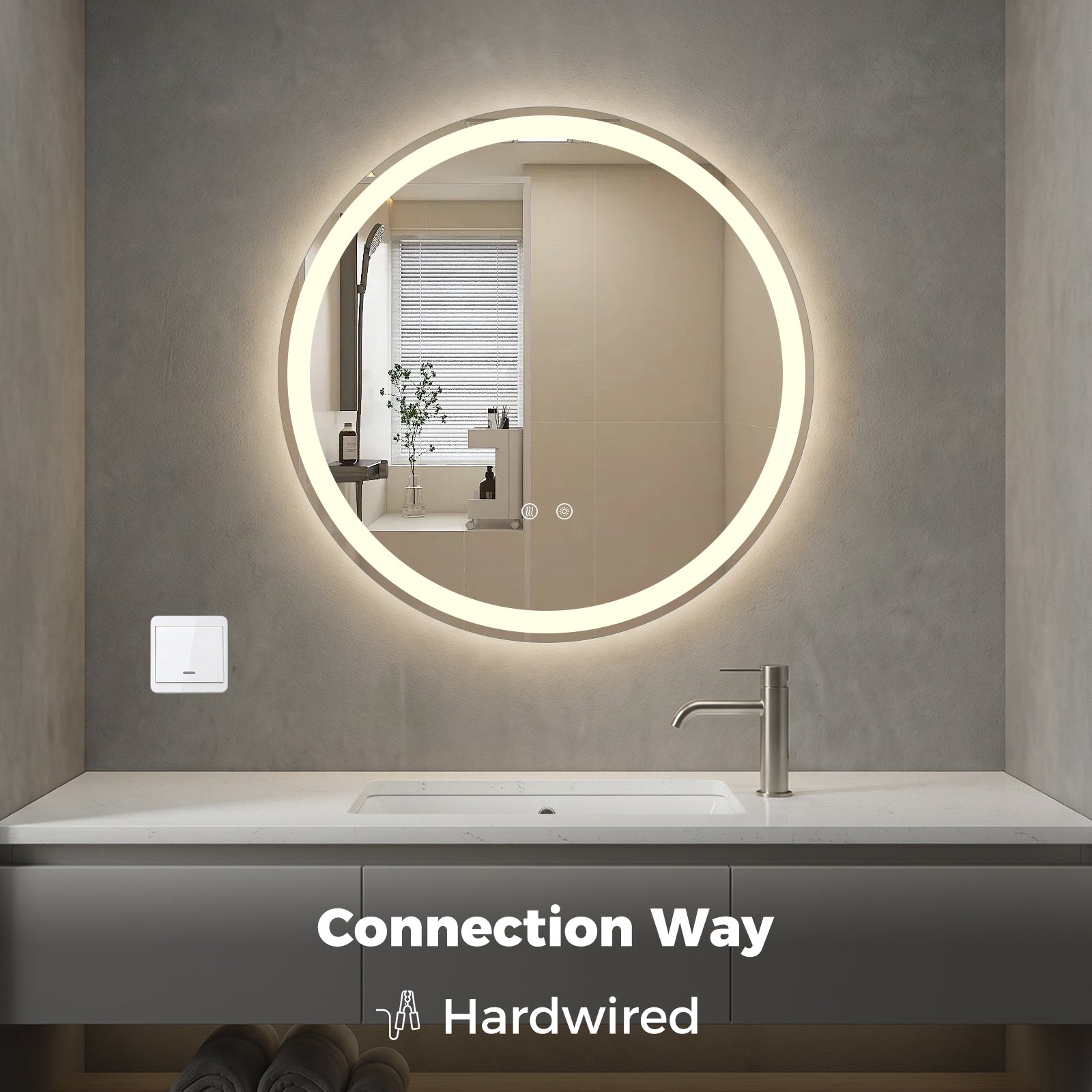 60 CM Round Wall Mounted LED Lighted Mirror with Adjustable Brightness