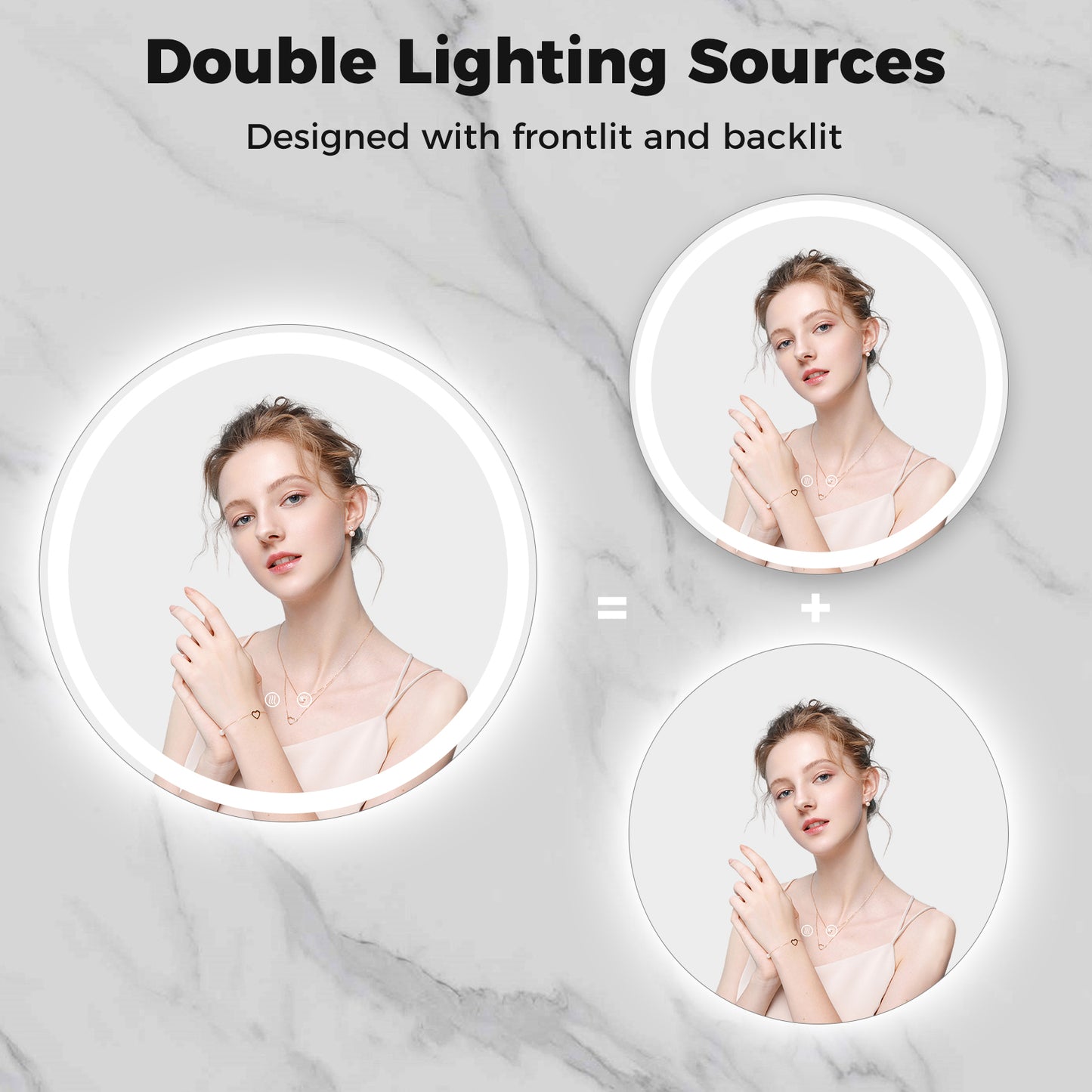60 CM Round Wall Mounted LED Lighted Mirror with Adjustable Brightness