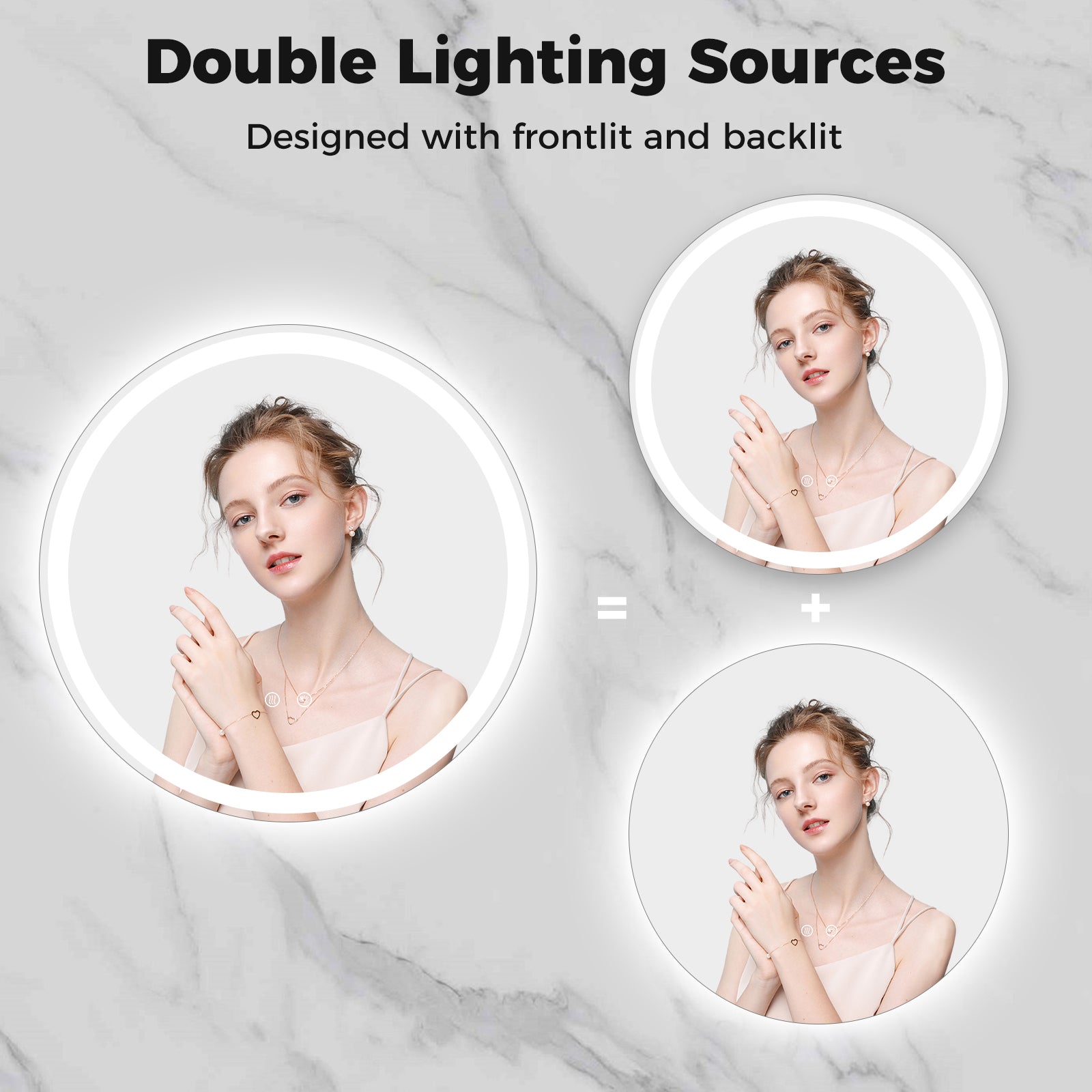 60 CM Round Wall Mounted LED Lighted Mirror with Adjustable Brightness